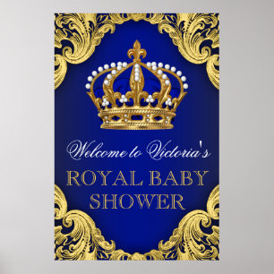 Poster Royal Blue Gold Prince Baby Shower Sign