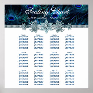 Poster Royal Blue Peacock Wedding Seating Chart