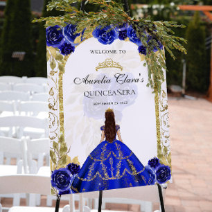 Poster Royal Blue Princess Floral Quinceañera Anniversair