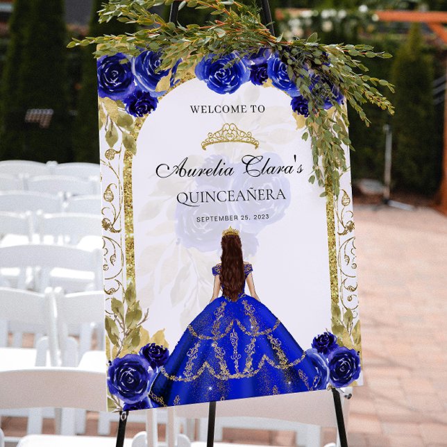 Poster Royal Blue Princess Floral Quinceañera Anniversair (Créateur téléchargé)