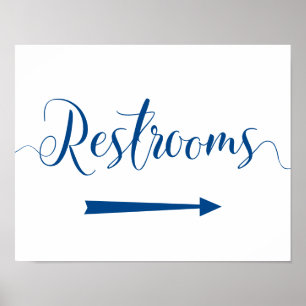 Poster Royal Blue Restrooms Sign - Right Arrow Directions