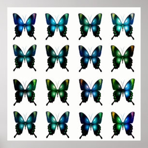 Poster Royal Blue Turquoise Élégant Papillons Whimsical