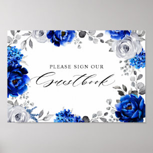 Poster Royal Blue White Silver Floral Signer notre livre 