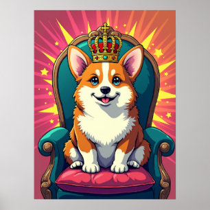 Poster Royal Corgi avec Couronne - Drôle Pop Art