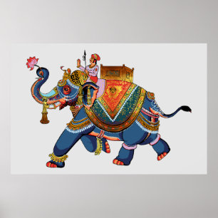 Poster Royal Elephant's Journey : Indian Folkloric Design