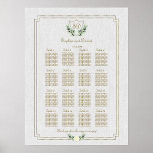 Poster Royal Gold Crest Lush Greenery Seating Chart