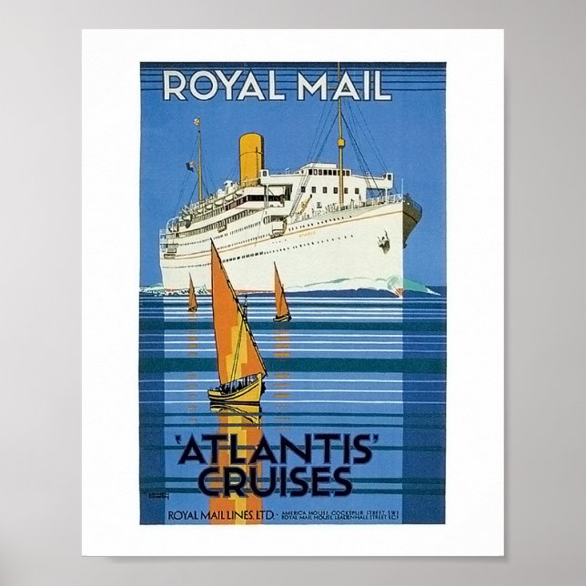 Poster Royal Mail vintage : Atlantis Cruises" (Devant)