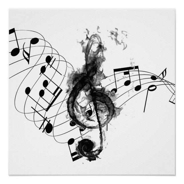 Poster Royal Music Note effet fumée noire et blanche (Devant)