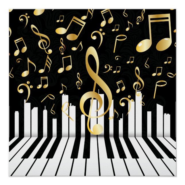 Poster Royal Music Note touches de piano de luxe (Devant)