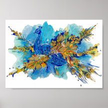 Royal Peacock of the Golden Dawn Watercolor