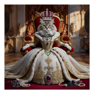 Poster Royal Pet Queen Portrait - Art numérique luxueux