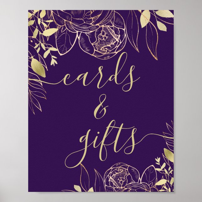 Poster Royal Purple & Gold Modern Floral Cartes & Cadeaux (Devant)