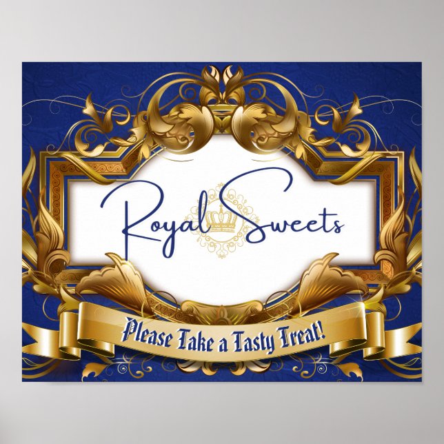 Poster Royal Sweets Blue & Gold Panneau de Buffet de Bonb (Devant)