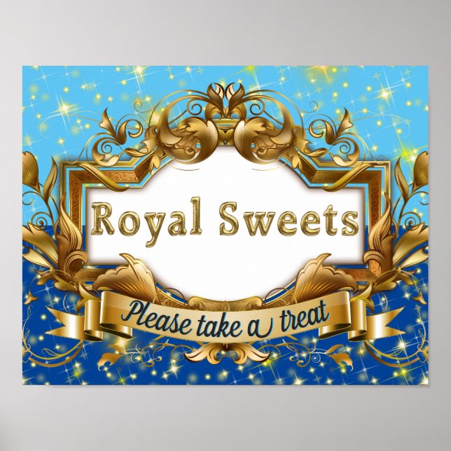 Poster Royal Sweets|Blue & Gold Parties scintillant Elega (Devant)