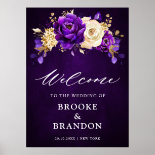 Poster Royal violet violet or Mariage Floral Welcome P