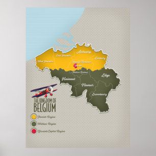 Poster Royaume de Belgique belle carte