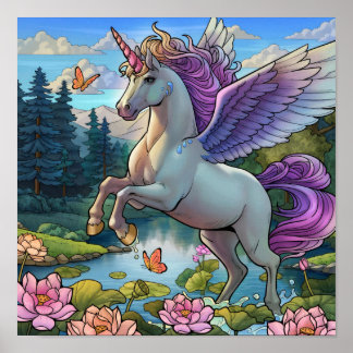 Poster Royaume de conte de fées licorne Pégase magique