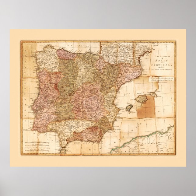 Poster Royaume d'Espagne et du Portugal Carte par R Sayer (Devant)