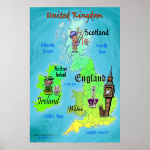 Poster Royaume-Uni Carte des loisirs 24x36
