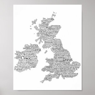 Poster Royaume-Uni / Grande-Bretagne Slang Word Art Map 