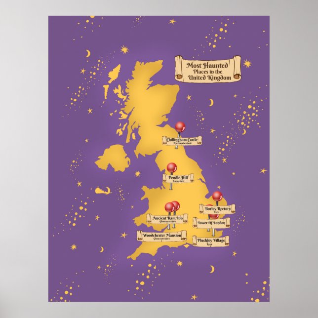 Poster Royaume-Uni La Carte Des Lieux Les Plus Hantés. (Devant)