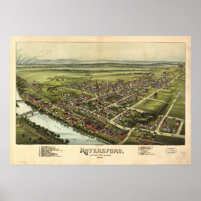 Poster Royersford Pennsylvanie 1893 Carte panoramique ant (Devant)