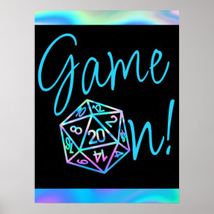 Poster RPG Game On   Holo Retro PnP Tabletop Gamer Dice