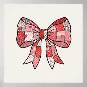 Poster Ruban à nœud patchwork rose rouge romantique Dessi