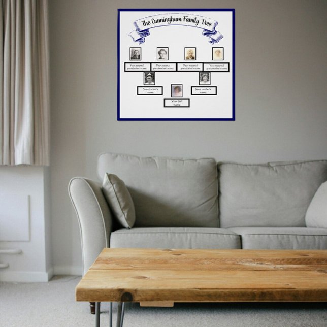 Poster Ruban bleu arbre de famille photo de trois générat (Créateur téléchargé)