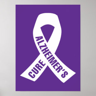 Poster Ruban Cure Alzheimers sur violet