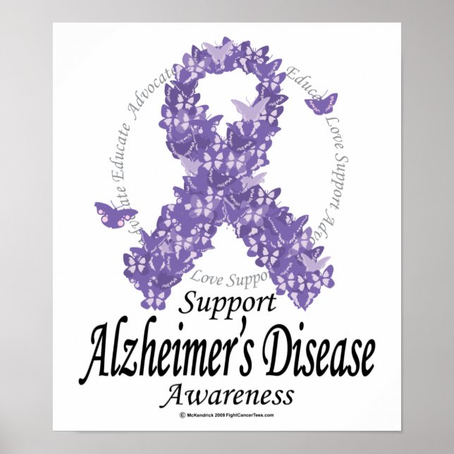 Poster Ruban d'Alzheimer des papillons (Devant)