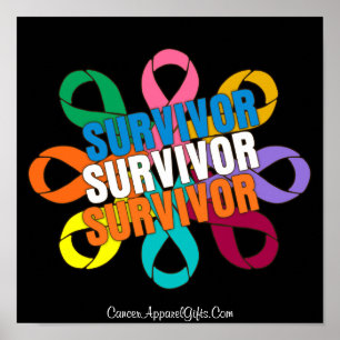 Poster Ruban de conscience de fleur de Cancer - survivant