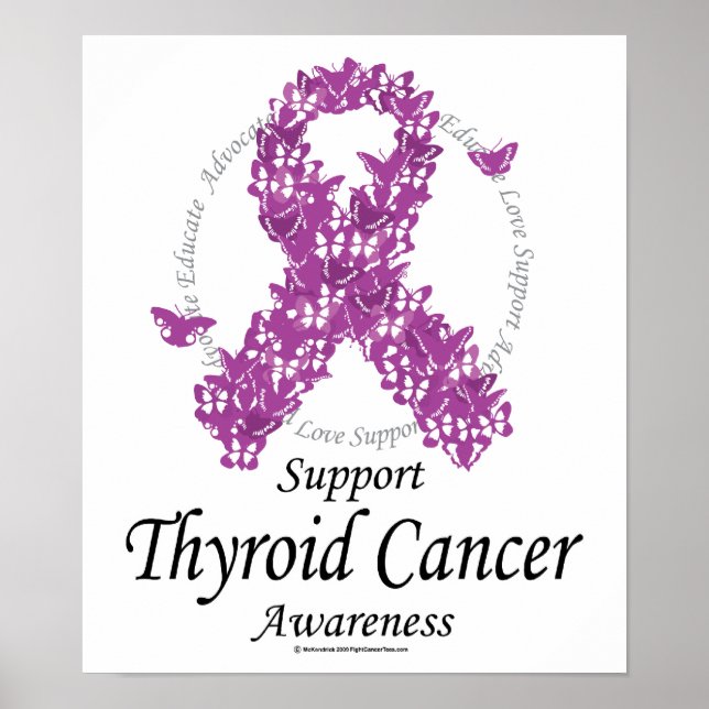 Poster Ruban du cancer de la thyroïde des papillons (Devant)
