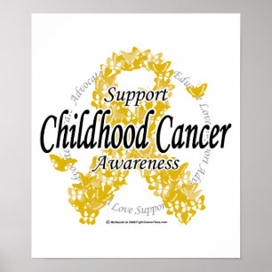 Poster Ruban du cancer de l'enfance des papillons