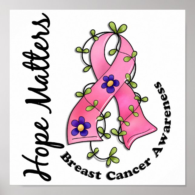 Poster Ruban Fleur 4 Hope Matters Cancer du sein Cancer d (Devant)