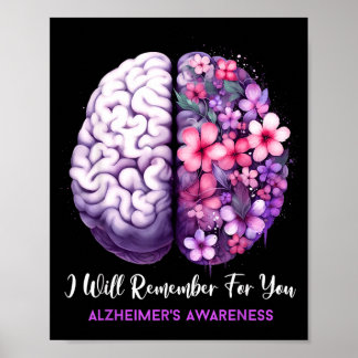 Poster Ruban Fleur de Cerveau de Sensibilisation à Alzhei
