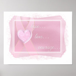 Poster Ruban rose - Coeur rose - Espoir/Amour/Courage Imp