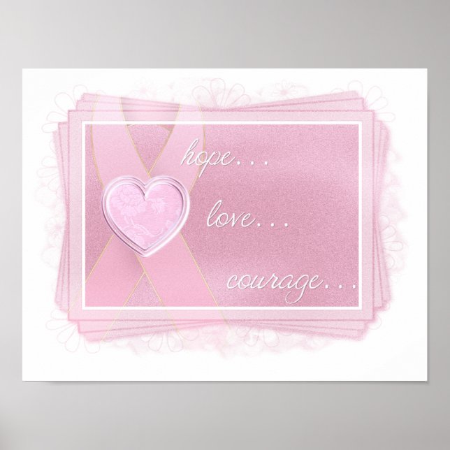 Poster Ruban rose - Coeur rose - Espoir/Amour/Courage Imp (Devant)