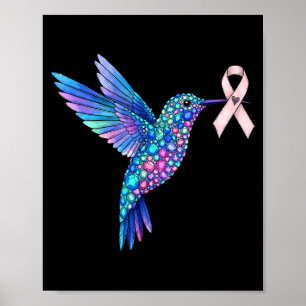 Poster Ruban rose colibri sensibilisation au cancer du se