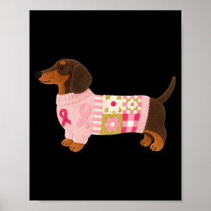 Poster Ruban rose Dachshund sensibilisation au cancer du 