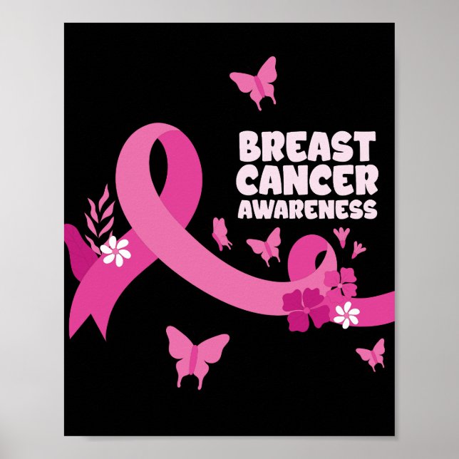 Poster Ruban rose Femmes Cancer Cancer Sensibilisation au (Devant)