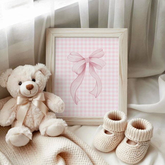 Poster Ruban rose sur En vichy (Pink Ribbon on Gingham Poster)