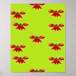 Poster Ruban rouge de Noël sur vert brillant