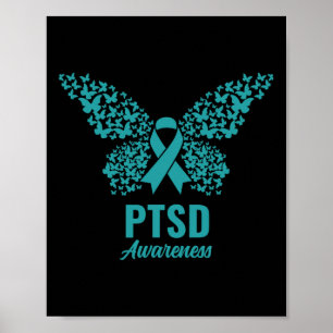 Poster Ruban turquoise Avec Papillons - Sensibilisation P