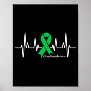 Poster Ruban Vert Battement de Coeur Maladie Rénale Sensi