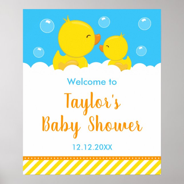Poster Rubber Ducky Jaune et Bleu Baby shower Bienvenue (Devant)