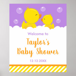 Poster Rubber Ducky Jaune et Violet Baby shower Bienvenue