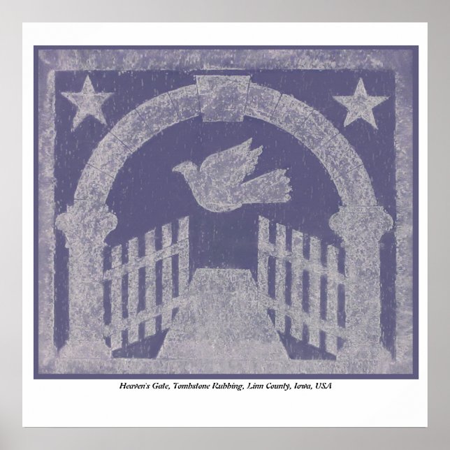 Poster Rubbing de pierre de la porte du ciel - Bleu (Devant)