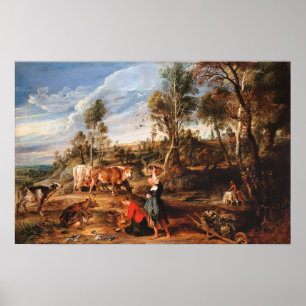 Poster Rubens - Laitières avec du bétail dans un paysage,