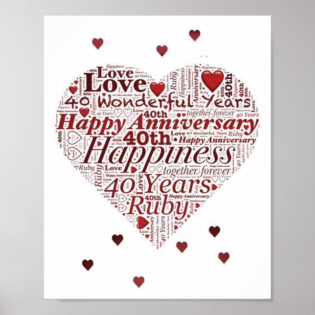 Poster Ruby 40th Mariage Anniversaire Word Art Imprimer (Devant)